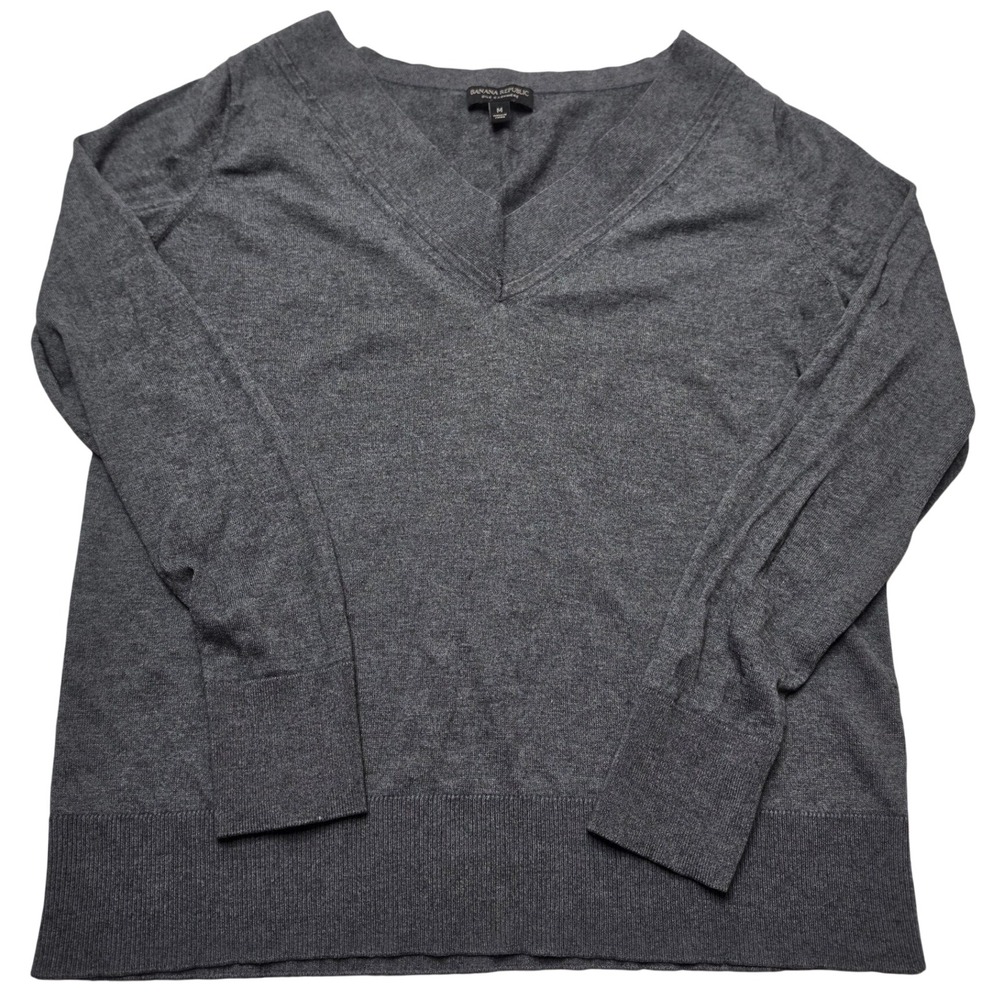 Banana Republic Silk Cashmere V-Neck Sweater Gray Heather Womens Medium M